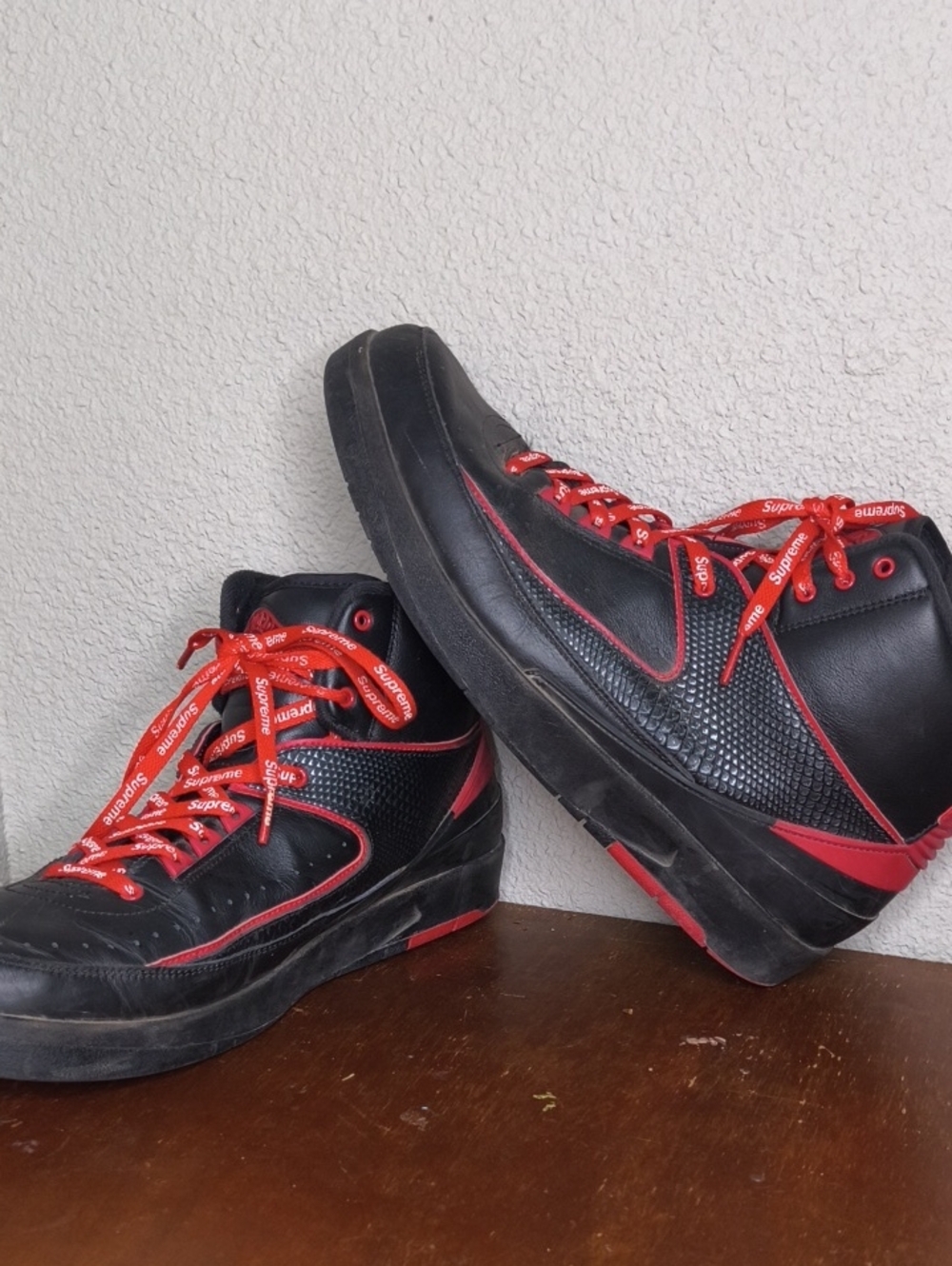 Supreme Nike Jordan Black and Red High-Top Sneakers w/ Branded Laces Size 12 AP